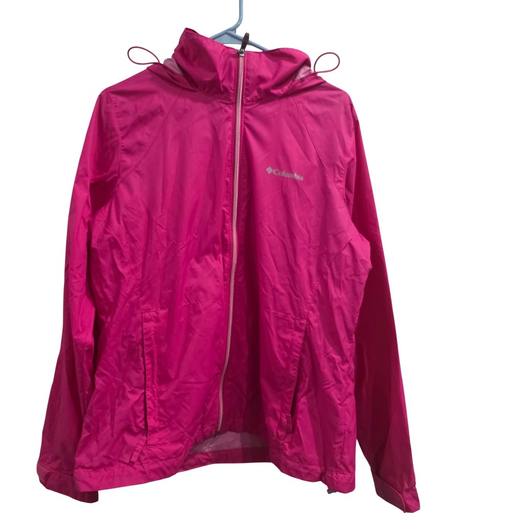 Columbia Womens Pink Full Zip Hooded‎ Windbreaker Jacket Large Hot Pink Outdoor